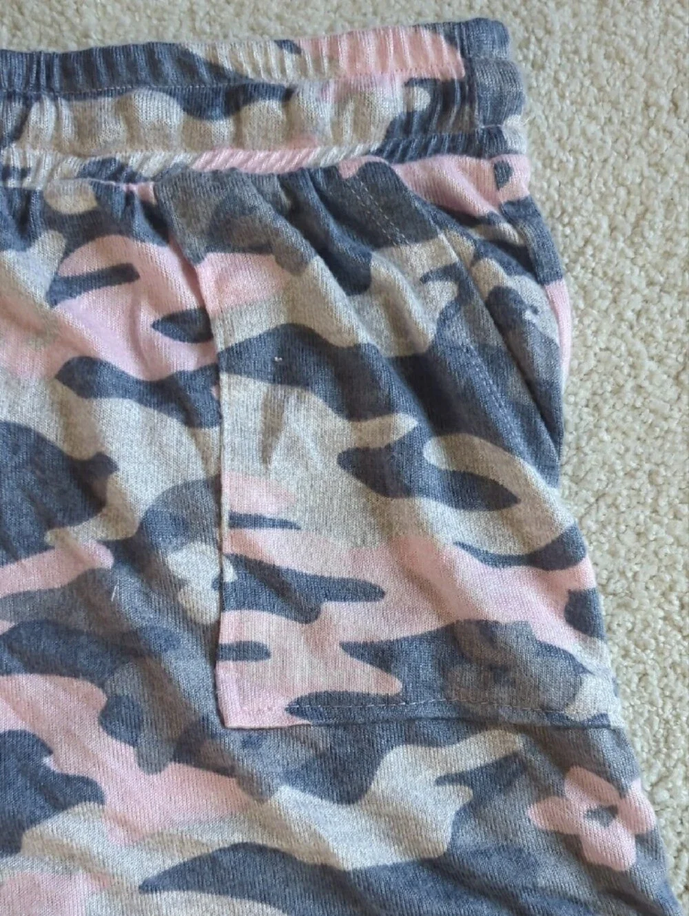 Pink And Grey Camo Three-Piece Women’s Pajama Set with Tank, Shorts & Hoodie
